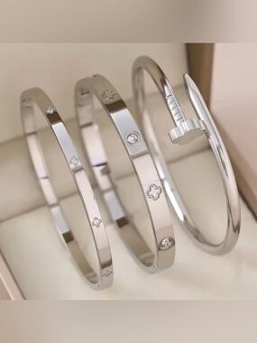 Macy's Polished Silver-Tone Floral & Nail Motif Bangle Set